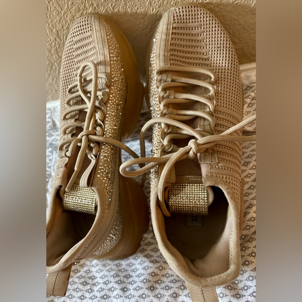 Steve Madden Beige Knit Sparkle Sneakers